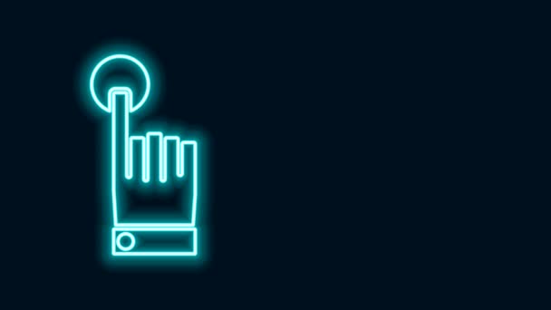 Świecąca neonowa linia Ręczna ikona dotyku i gestu odizolowana na czarnym tle. Kliknij tutaj, palec, dotyk, wskaźnik, kursor, symbol myszy. 4K Animacja graficzna ruchu wideo — Wideo stockowe