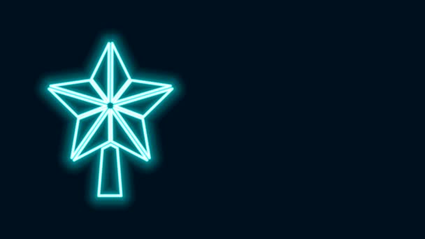 Brilhando neon line ícone estrela de Natal isolado no fundo preto. Feliz Natal e Feliz Ano Novo. Animação gráfica em movimento de vídeo 4K — Vídeo de Stock