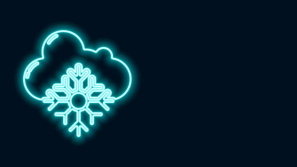 Gloeiende neon lijn Wolk met sneeuw pictogram geïsoleerd op zwarte achtergrond. Wolk met sneeuwvlokken. Eenmalig weerpictogram. Snoeibord. 4K Video motion grafische animatie — Stockvideo