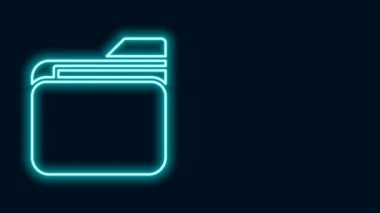 Parlayan neon çizgisi dosya dizini simgesi siyah arkaplanda izole edildi. Muhasebe klasörü sembolü. Muhasebe yönetimi. 4K Video hareketli grafik canlandırması