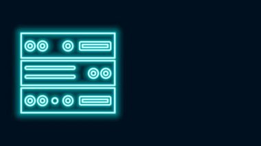Parlayan neon hattı Sunucu, Data, Web sunucu simgesi siyah arkaplanda izole edildi. 4K Video hareketli grafik canlandırması