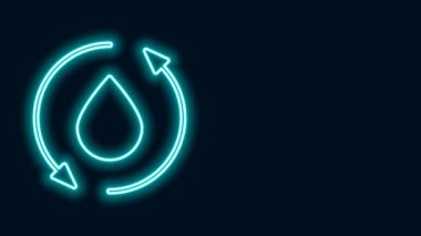 Parlayan neon hattı yağ damlası simgesi siyah arkaplanda izole edildi. 4K Video hareketli grafik canlandırması