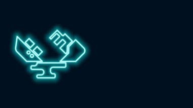 Parlayan neon hattı enkaz petrol tankeri ikonu siyah arka planda izole edildi. Petrol sızıntısı kazası. Çarpışma tankeri. Çevre kirliliği kavramı. 4K Video hareketli grafik canlandırması