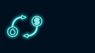 Parlayan neon hattı yağ değişimi, su transferi, siyah arkaplanda izole edilmiş simge dönüştürme. 4K Video hareketli grafik canlandırması