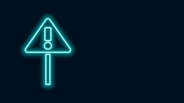 Siyah arkaplanda izole edilmiş üçgen simgesinde parlayan neon çizgisi ünlem işareti. Tehlike uyarısı, dikkat, dikkat, tehlike uyarısı. 4K Video hareketli grafik canlandırması