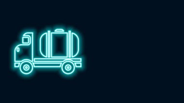 Parlayan neon hat tanker ikonu siyah arka planda izole edildi. Petrol tankeri, petrol kamyonu, sarnıç, petrol karavanı. 4K Video hareketli grafik canlandırması