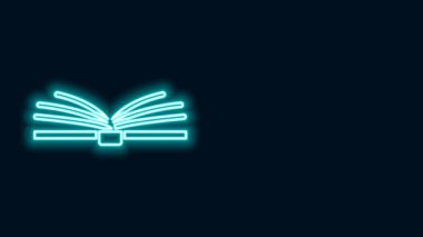 Parlayan neon hattı Açık kitap simgesi siyah arkaplanda izole edildi. 4K Video hareketli grafik canlandırması