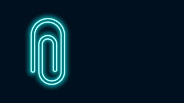 Parlayan neon çizgi kağıt ataç simgesi siyah arkaplanda izole edildi. 4K Video hareketli grafik canlandırması