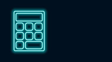 Parlayan neon hattı hesap makinesi simgesi siyah arkaplanda izole edildi. Muhasebe sembolü. İş hesaplamaları matematik eğitimi ve finans. 4K Video hareketli grafik canlandırması