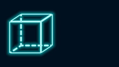 Parlayan neon çizgisi Geometrik şekil küp simgesi siyah arkaplanda izole edildi. Soyut şekil. Geometrik süs. 4K Video hareketli grafik canlandırması