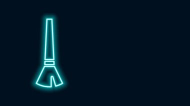 Parlayan neon çizgisi fırça simgesi siyah arkaplanda izole edildi. 4K Video hareketli grafik canlandırması