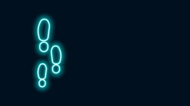 Parlayan neon çizgisi ayak sesleri simgesi siyah arkaplanda izole edildi. Dedektif araştırıyor. Ayak izlerini takip etmek için. 4K Video hareketli grafik canlandırması
