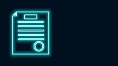 Parlayan neon hattı. Tutuklama emri simgesi siyah arka planda izole edildi. Arama emri, polis raporu, mahkeme celbi. Adalet kavramı. 4K Video hareketli grafik canlandırması