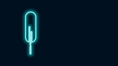 Parlayan neon hattı Tüy kalem simgesi siyah arkaplanda izole edildi. 4K Video hareketli grafik canlandırması