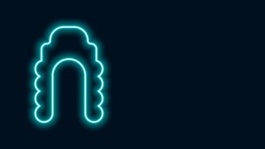 Parlayan neon hattı Yargıç peruk ikonu siyah arka planda izole edildi. Ortaçağ tarzı antika. 4K Video hareketli grafik canlandırması