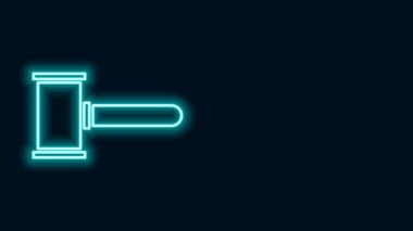 Parlayan neon hattı Yargıç Gavin ikonu siyah arka planda izole edildi. Gavel cezaların, faturaların, mahkemenin, adaletin hükmünü verecek. Açık arttırma çekici. 4K Video hareketli grafik canlandırması