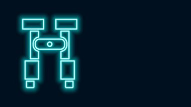 Parlayan neon çizgisi Dürbün simgesi siyah arkaplanda izole edildi. Yazılım işareti bul. Casus ekipman sembolü. 4K Video hareketli grafik canlandırması