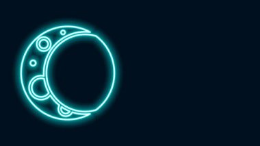 Parlayan neon hattı Ay simgesi siyah arkaplanda izole edildi. 4K Video hareketli grafik canlandırması