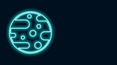 Parlayan neon hattı Mars Gezegeni simgesi siyah arkaplanda izole edildi. 4K Video hareketli grafik canlandırması