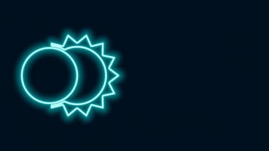 Parlayan neon hattı güneş tutulması simgesi siyah arkaplanda izole edildi. Tam sonar tutulması. 4K Video hareketli grafik canlandırması