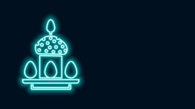 Parlayan neon hattı Paskalya pastası ve yumurta ikonu siyah arka planda izole edilmiş. Mutlu Paskalyalar. 4K Video hareketli grafik canlandırması