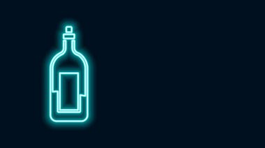 Parlayan neon hattı. Siyah arka planda izole edilmiş şarap ikonu. 4K Video hareketli grafik canlandırması