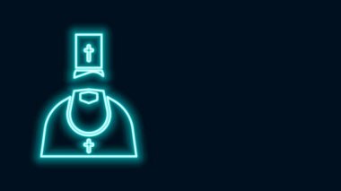 Parlayan neon hattı rahip simgesi siyah arkaplanda izole edildi. 4K Video hareketli grafik canlandırması