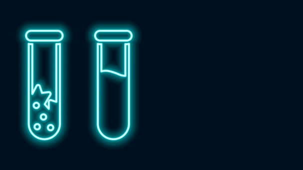 Linha de néon brilhante Tubo de teste e frasco ícone de teste de laboratório químico isolado em fundo preto. Sinal de vidro de laboratório. Animação gráfica em movimento de vídeo 4K — Vídeo de Stock