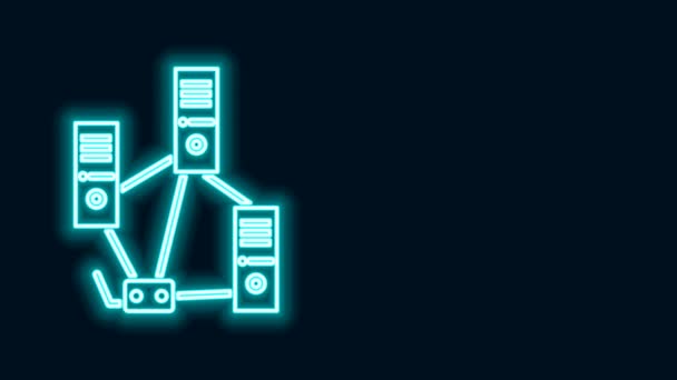 Glowing neon line Computer network icon isolated on black background. Laptop network. Internet connection. 4K Video motion graphic animation — Stock Video
