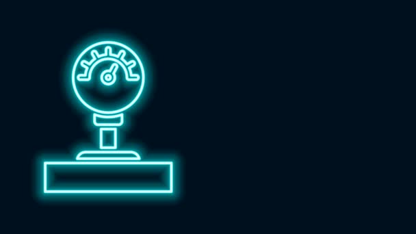 Linea al neon luminosa Icona in scala Gauge isolata su sfondo nero. Soddisfazione, temperatura, manometro, rischio, valutazione, prestazioni, tachimetro della velocità. Animazione grafica 4K Video motion — Video Stock