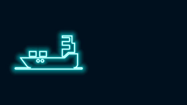 Glowing neon line Oil tanker ship icon isolated on black background. 4K Video motion graphic animation — Stock Video