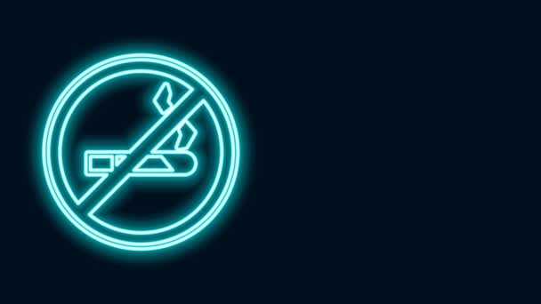 Parlayan neon hattı Siyah arkaplanda sigara içilmeyen simge. Sigara sembolü. 4K Video hareketli grafik canlandırması — Stok video