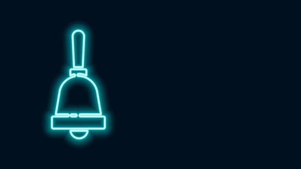 Zářící neonová čára Zvonící zvonek ikona izolované na černém pozadí. Symbol alarmu, služební zvonek, zvonek, oznamovací symbol. Grafická animace pohybu videa 4K — Stock video