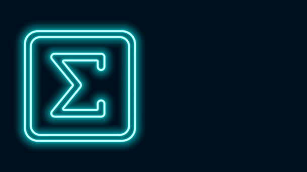 Icono de símbolo Sigma de línea de neón brillante aislado sobre fondo negro. Animación gráfica de vídeo 4K — Vídeo de stock