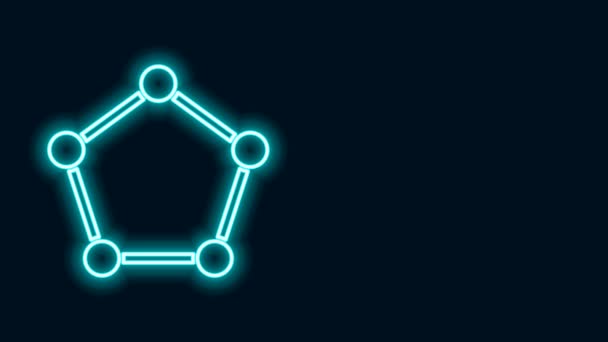 Linha de néon brilhante Figura geométrica Ícone de prisma pentagonal isolado sobre fundo preto. Forma abstrata. Ornamento geométrico. Animação gráfica em movimento de vídeo 4K — Vídeo de Stock