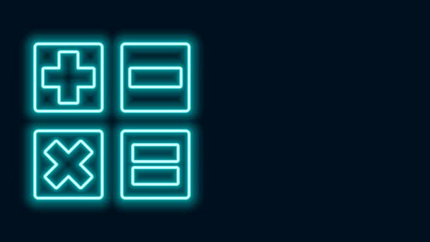 Świecący neon linia Kalkulator ikona odizolowany na czarny tło. Symbol księgowości. Obliczenia biznesowe matematyka edukacji i finansów. 4K Animacja graficzna ruchu wideo — Wideo stockowe