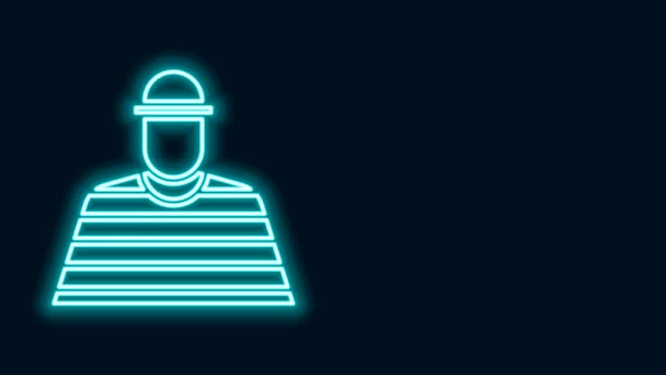 Linea neon incandescente Icona prigioniera isolata su sfondo nero. Animazione grafica 4K Video motion — Video Stock