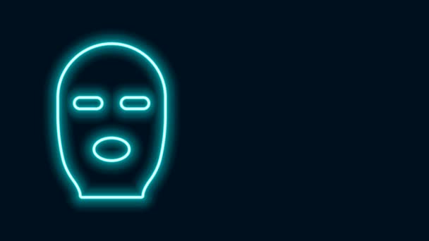 Icono de máscara de ladrón de línea de neón brillante aislado sobre fondo negro. Máscara de bandido, criminal. Animación gráfica de vídeo 4K — Vídeo de stock