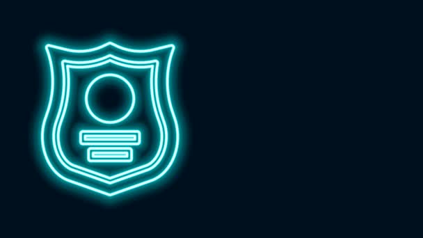 Glowing garis neon Lencana polisi ikon terisolasi pada latar belakang hitam. Tanda pengenal Sheriff. Animasi grafis gerak Video 4K — Stok Video