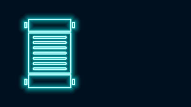 Zářící neonová čára Nařízení, papír, pergamen, ikona svitku izolované na černém pozadí. Grafická animace pohybu videa 4K — Stock video