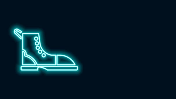 Ragyogó neon vonal Túrázás boot ikon elszigetelt fekete alapon. 4K Videó mozgás grafikus animáció — Stock videók