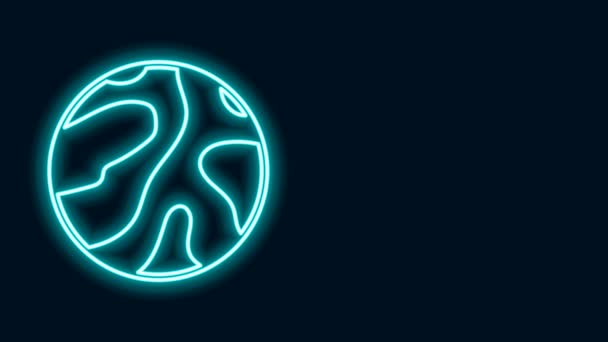 Ragyogó neon vonal Planet ikon elszigetelt fekete háttérrel. 4K Videó mozgás grafikus animáció — Stock videók