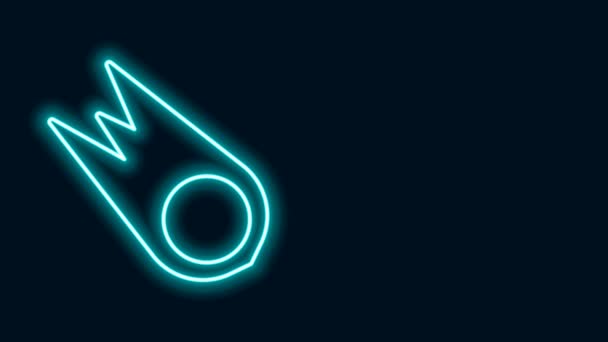 Linea neon incandescente Cometa che cade icona veloce isolato su sfondo nero. Animazione grafica 4K Video motion — Video Stock
