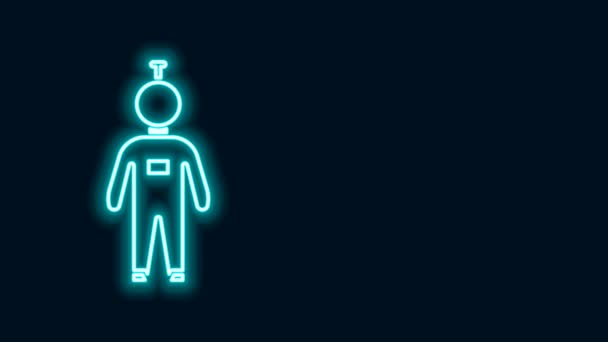 Icono de astronauta de línea de neón brillante aislado sobre fondo negro. Animación gráfica de vídeo 4K — Vídeos de Stock