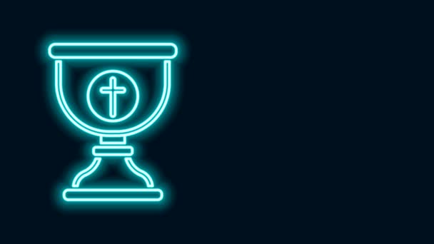 Świecąca neonowa ikona chrześcijańskiego kielicha odizolowana na czarnym tle. Ikona chrześcijaństwa. Szczęśliwej Wielkanocy. 4K Animacja graficzna ruchu wideo — Wideo stockowe
