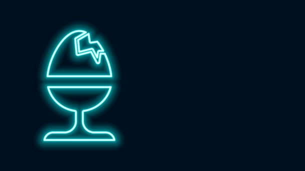 Žhnoucí neonová čára Kuřecí vejce na ikoně stojanu izolované na černém pozadí. Veselé Velikonoce. Grafická animace pohybu videa 4K — Stock video