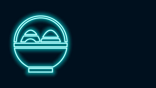 Gloeiende neon lijn Mand met paaseieren pictogram geïsoleerd op zwarte achtergrond. Vrolijk Pasen. 4K Video motion grafische animatie — Stockvideo