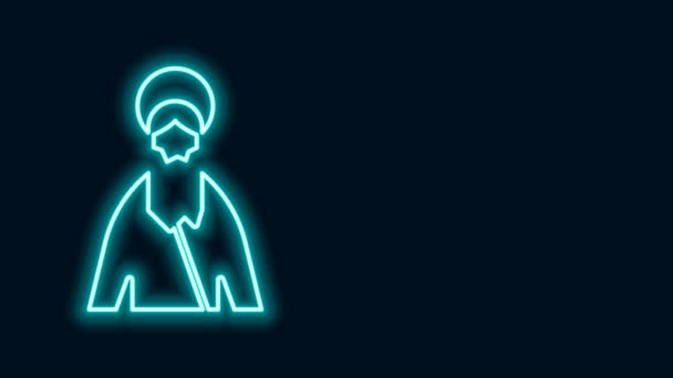 Glödande neon line Jesus Kristus ikon isolerad på svart bakgrund. 4K Video motion grafisk animation — Stockvideo