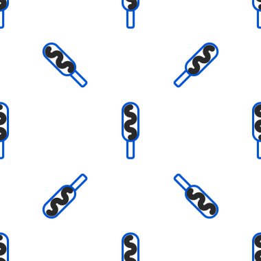 Line Corn Dog simgesi beyaz arka planda izole edilmiş kusursuz desen. Geleneksel Amerikan fast food. Renkli taslak konsepti. Vektör.