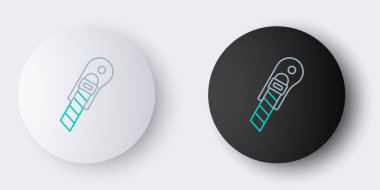 Kırtasiye bıçağı simgesi gri arkaplanda izole edildi. Ofis kâğıt kesicisi. Renkli taslak konsepti. Vektör.